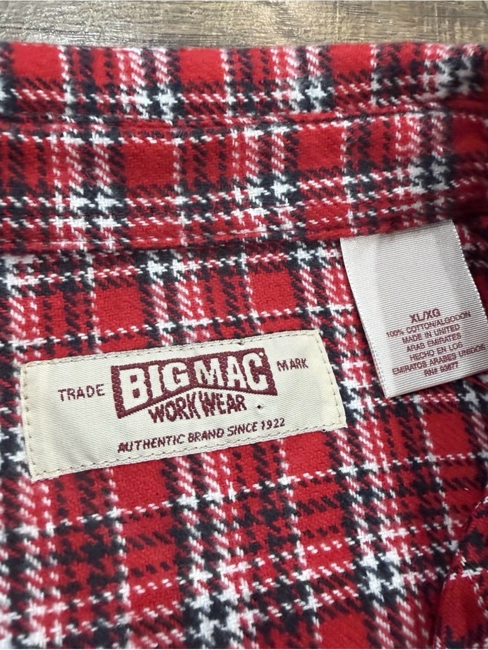 Vintage 80s Big Mac Heavyweight Plaid Flannel Long Sleeve Shirt XL Red - Picture 2 of 7